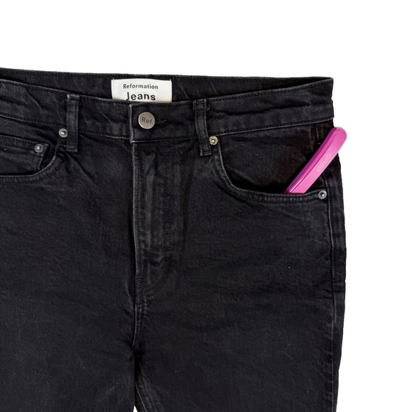 Reformation Jeans Size 29 Petite Straight Leg Jeans Black Wash High Rise Denim - Picture 7 of 14